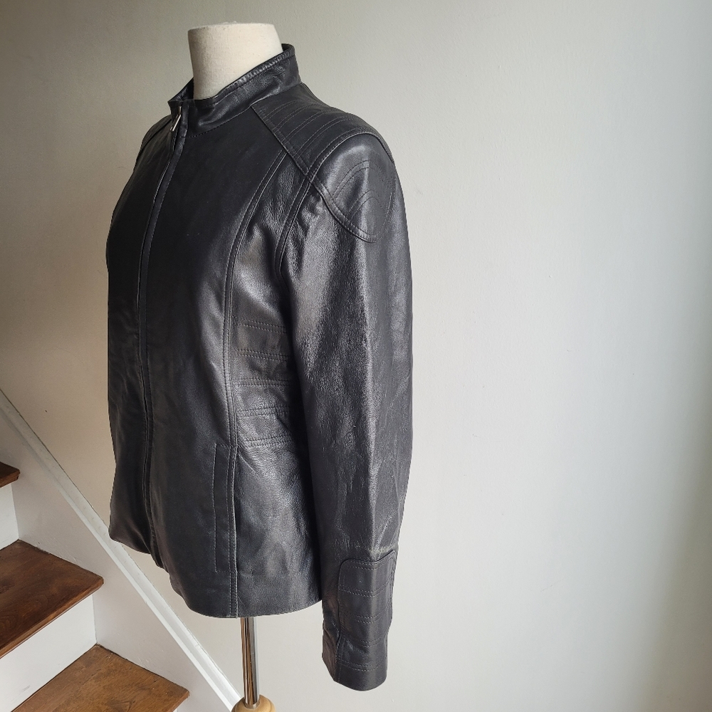 100% Genuine Leather Moto Biker Jacket Black Large - Picture 9 of 15
